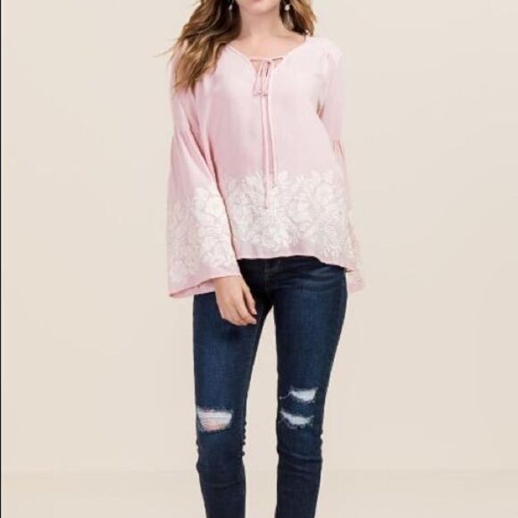 BLUE RAIN BOHO Bell Sleeve Embroidered - Picture 1 of 5